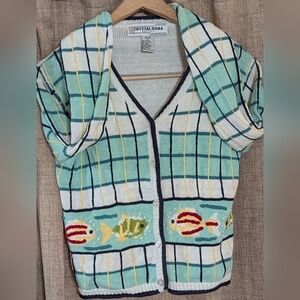 Vintage Crystal-Kobe Petite S/M Knit Coastal Grandmacore Cardigan